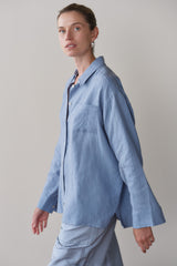 DONNI Cornflower Linen Relaxed Shirt - Cornflower