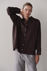 DONNI Espresso Linen Relaxed Shirt - Espresso