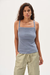 DONNI The Baby Rib Square Neck Tank - CornFlower