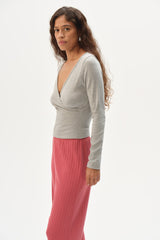 DONNI The Baby Rib Criss Cross Long Sleeve - Heather Grey