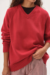 DONNI The Cotton Knit V-Neck Sweater - Bell Pepper