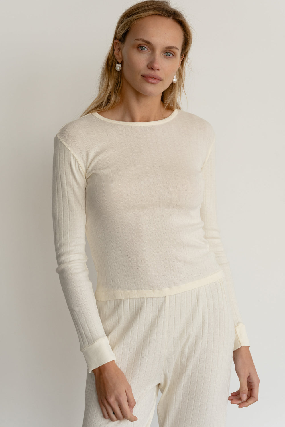 DONNI Creme Pointelle Long Sleeve - Creme