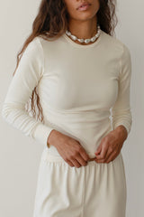 DONNI Creme Baby Rib Scallop Long Sleeve - Creme