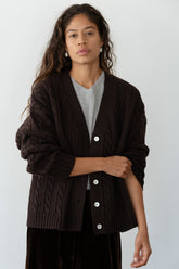 DONNI The Cable V-Neck Cardigan - Espresso