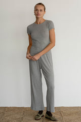 DONNI The Pointelle Baby Tee - Heather Grey