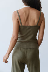 DONNI The Pointelle Square Neck Tank - Olive