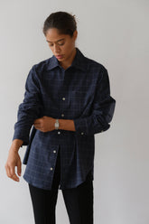 DONNI The Flannel Windowpane Shirt - Navy