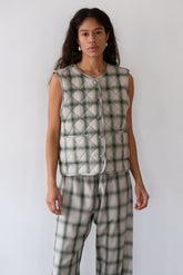 DONNI The Quilted Plaid Flannel Vest - Oregano