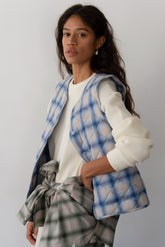 DONNI The Quilted Plaid Flannel Vest - Blueberry