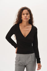 DONNI The Baby Rib Criss Cross Long Sleeve - Jet