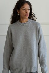 DONNI The Cotton Cashmere Crewneck Sweater - Heather-Grey