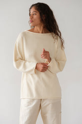 DONNI The Cotton Knit Boat Neck Sweater - Creme