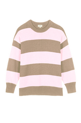 DONNI The Cotton Knit Stripe Crewneck Sweater - Shitake-Ballerina
