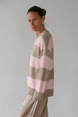 DONNI The Cotton Knit Stripe Crewneck Sweater - Shitake-Ballerina