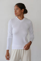 DONNI The Baby Rib V-Neck Long Sleeve - Powder