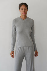 DONNI The Baby Rib V-Neck Long Sleeve - Heather-Grey