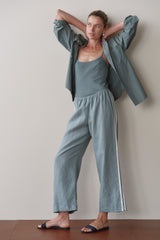 DONNI Sage Linen Crop Stripe Pant - Sage