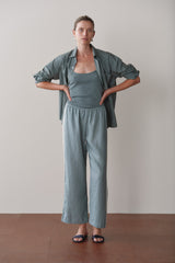 DONNI Sage Linen Crop Stripe Pant - Sage