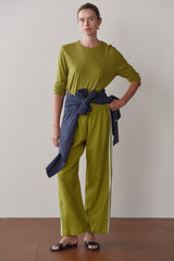 DONNI Pistachio Linen Crop Stripe Pant - Pistachio