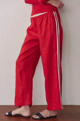 DONNI Bell Pepper Linen Crop Stripe Pant - Bell-Pepper
