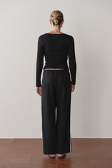 DONNI Jet Linen Crop Stripe Pant - Jet