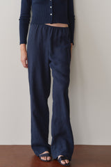 DONNI Navy Linen Simple Pant - Navy