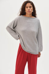 DONNI The Cotton Knit Boat Neck Sweater - Heather-Grey