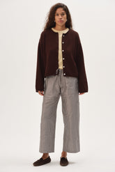 DONNI The Cotton Knit Roll Cardigan - Espresso