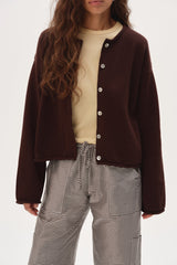 DONNI The Cotton Knit Roll Cardigan - Espresso