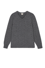 DONNI The Cable V-Neck Sweater - Charcoal-Grey