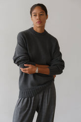 DONNI The Cotton Cashmere Crewneck Sweater - Charcoal-Grey