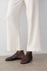 DONNI Creme Baby Rib Scallop Pant - Creme