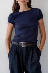 DONNI The Pointelle Baby Tee - Navy