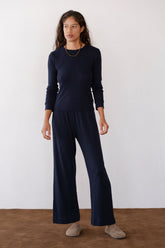 DONNI The Pointelle Simple Crop Pant - Navy