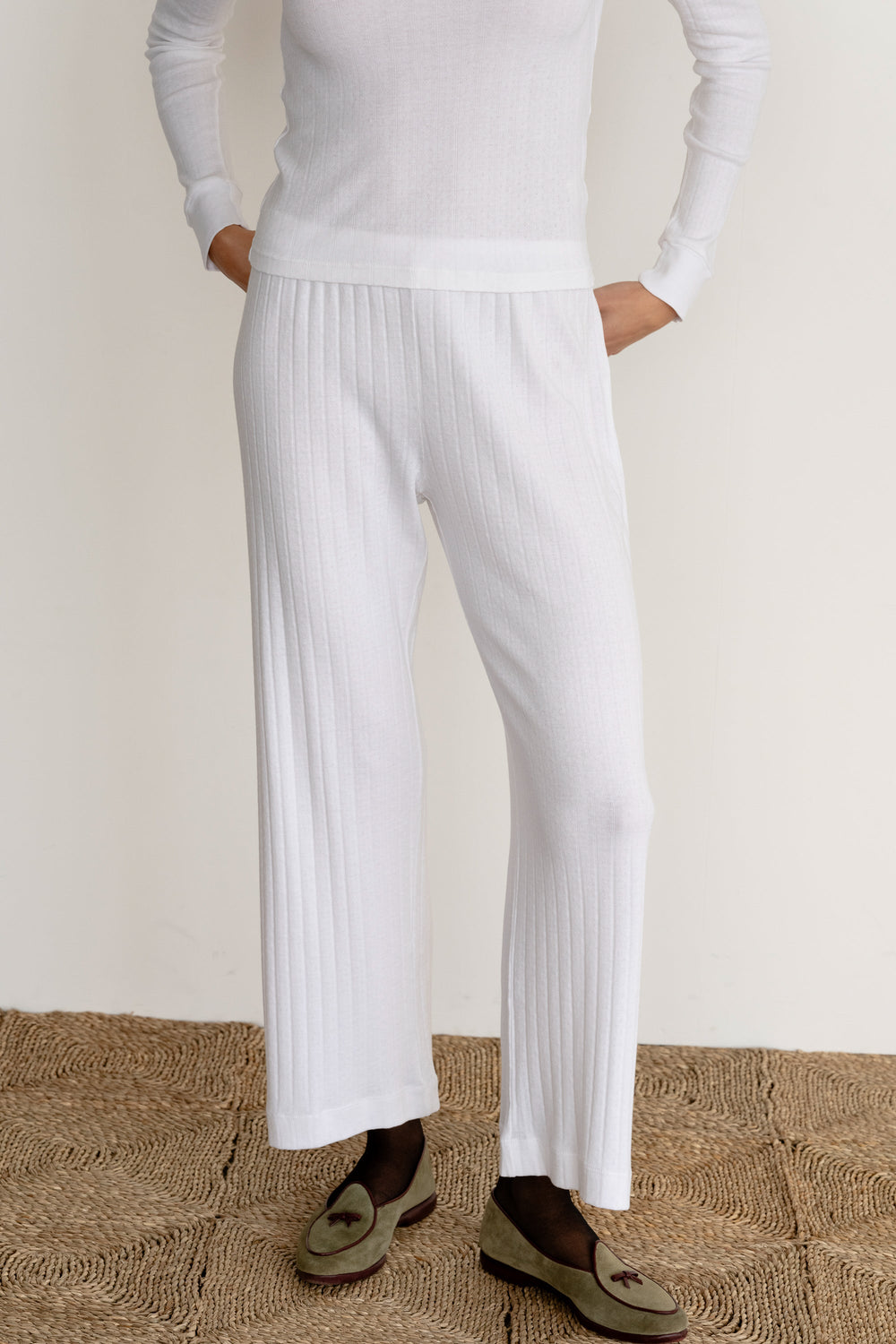 DONNI Powder Pointelle Simple Crop Pant - Powder