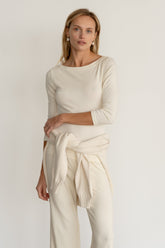 DONNI Creme Baby Rib Boat Neck - Creme