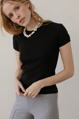 DONNI The Pointelle Baby Tee - Jet