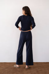 DONNI The Pointelle Simple Crop Pant - Navy