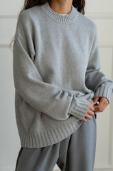 DONNI The Cotton Cashmere Crewneck Sweater - Heather-Grey
