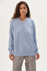 DONNI The Cotton Knit V-Neck Sweater - CornFlower