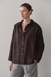 DONNI Espresso Linen Relaxed Shirt - Espresso