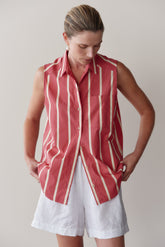 DONNI The Pop Sleeveless Shirt - Raspberry-Stripe