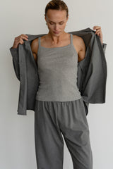 DONNI The Pointelle Square Neck Tank - Heather-Grey
