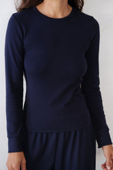 DONNI The Baby Rib Scallop Long Sleeve - Navy
