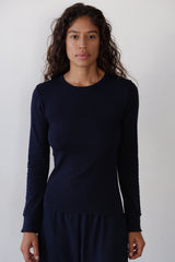 DONNI The Baby Rib Scallop Long Sleeve - Navy
