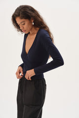 DONNI The Baby Rib Criss Cross Long Sleeve - Navy