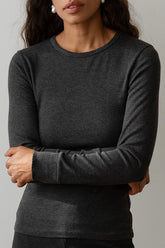 DONNI The Baby Rib Scallop Long Sleeve - Charcoal-Grey