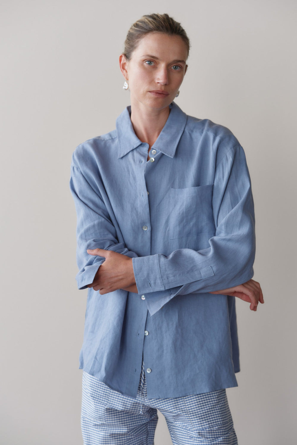 DONNI Cornflower Linen Relaxed Shirt - Cornflower