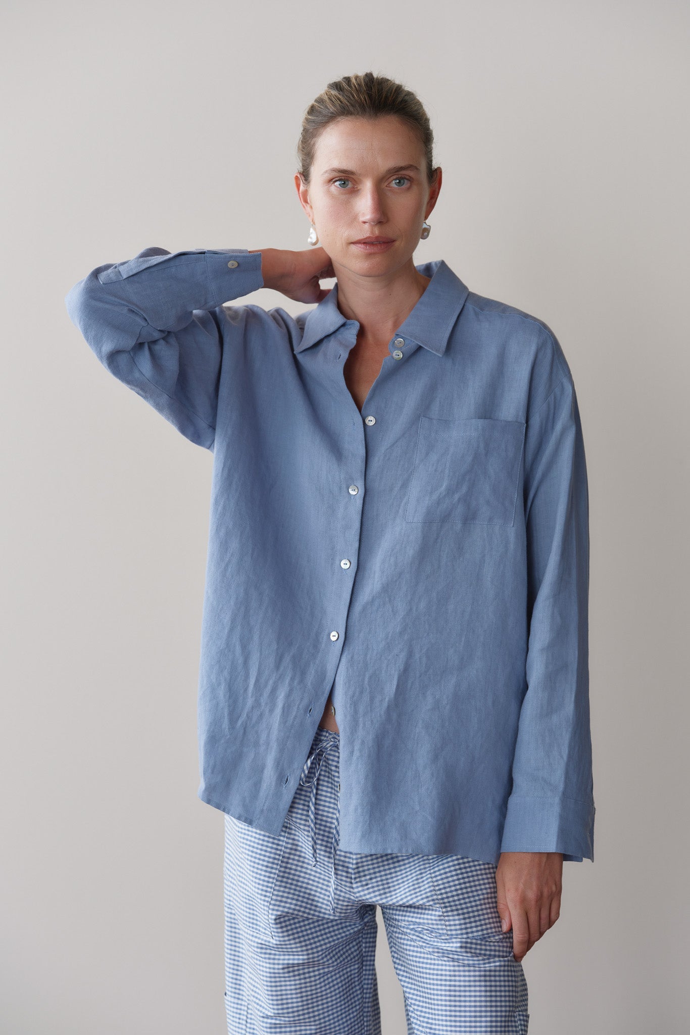 DONNI Cornflower Linen Relaxed Shirt - Cornflower