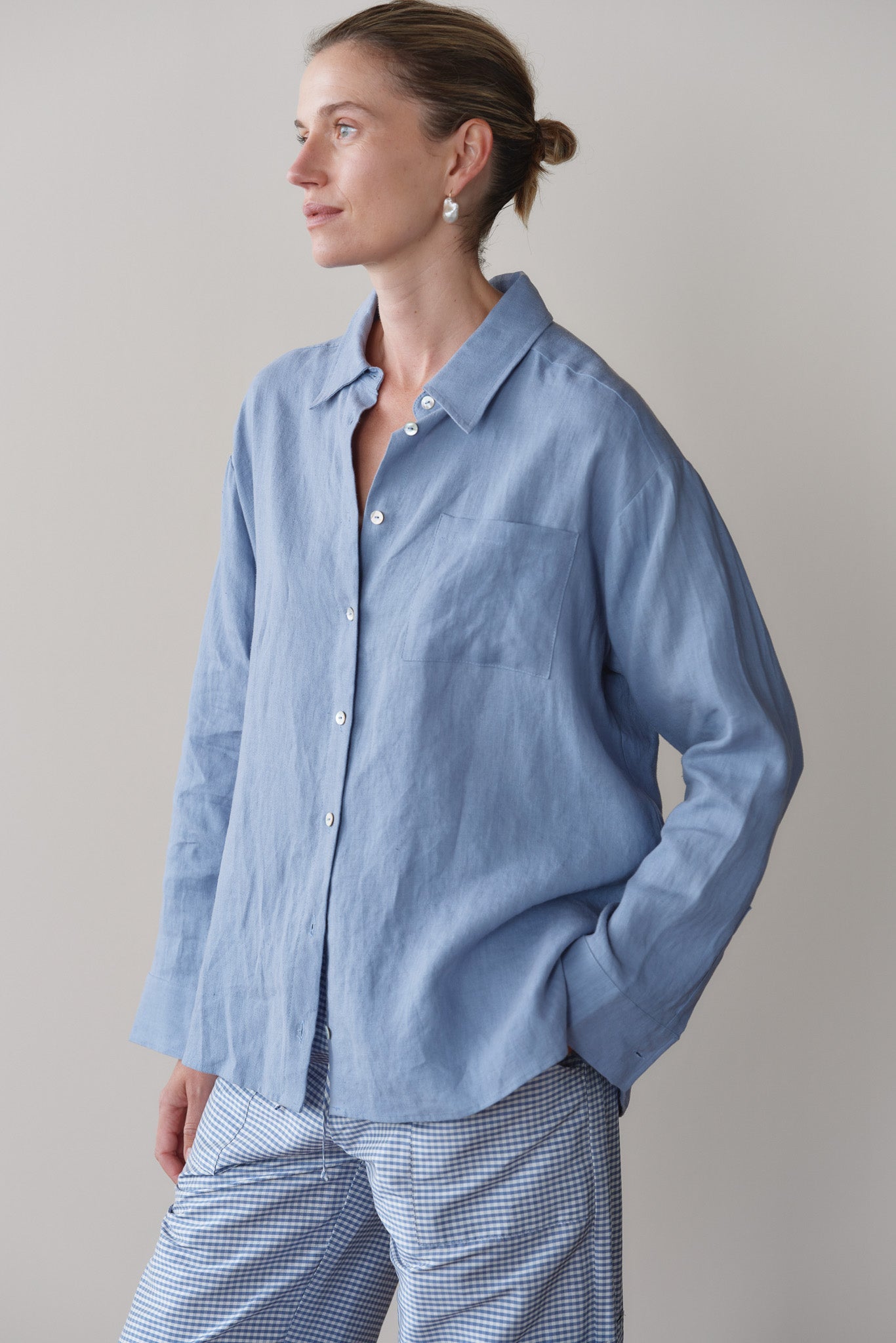 DONNI Cornflower Linen Relaxed Shirt - Cornflower
